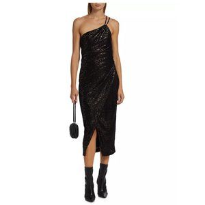 NEW IRO Paris Bexly Leopard Print One Shoulder Designer Midi Dress Size 8